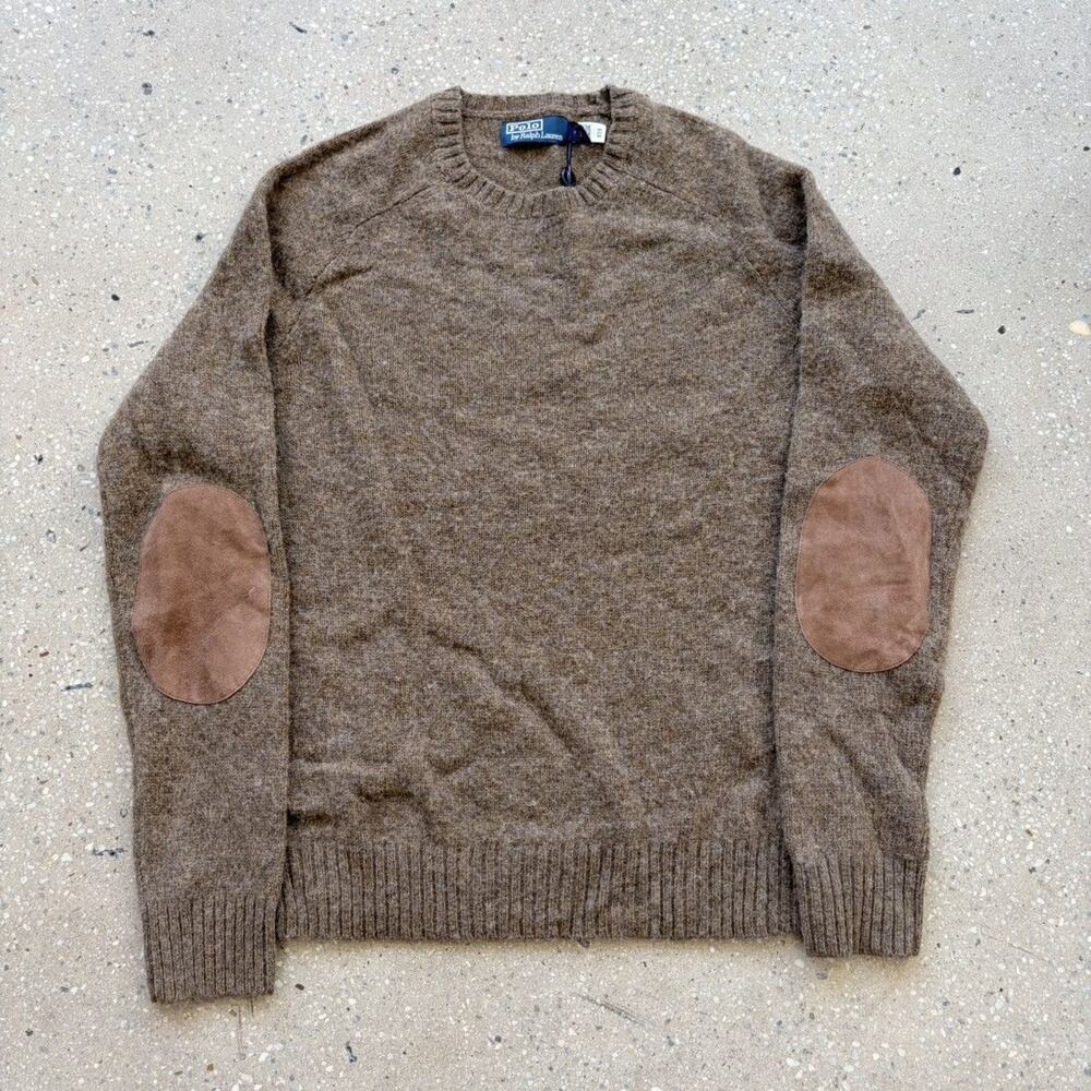 NEW Polo Ralph Lauren Brown Wool Elbow Pad Sweater